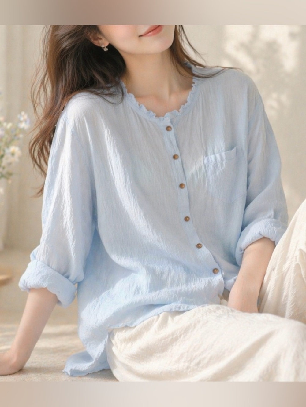 100% Linen Soft Sky Blue Top - Brand New with Tags